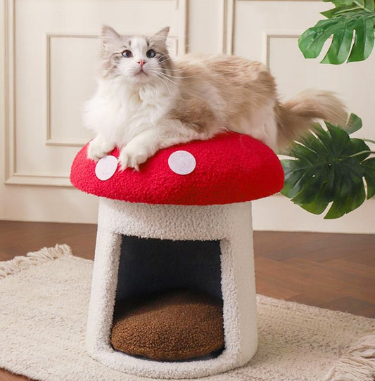 Scratch-resistant Red Umbrella Mushroom Cat Bed