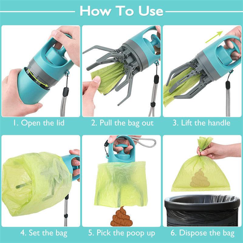 Portable Dog Poop Scooper With Built-in Poop Bag Dispenser